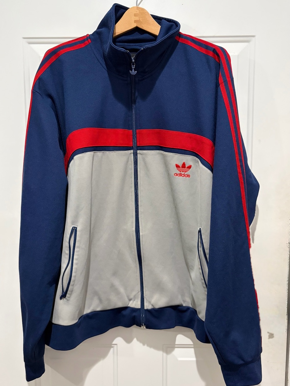 adidas Navy, Gray & Red Vintage Y2K Trefoil Track Jacket, 2XL
